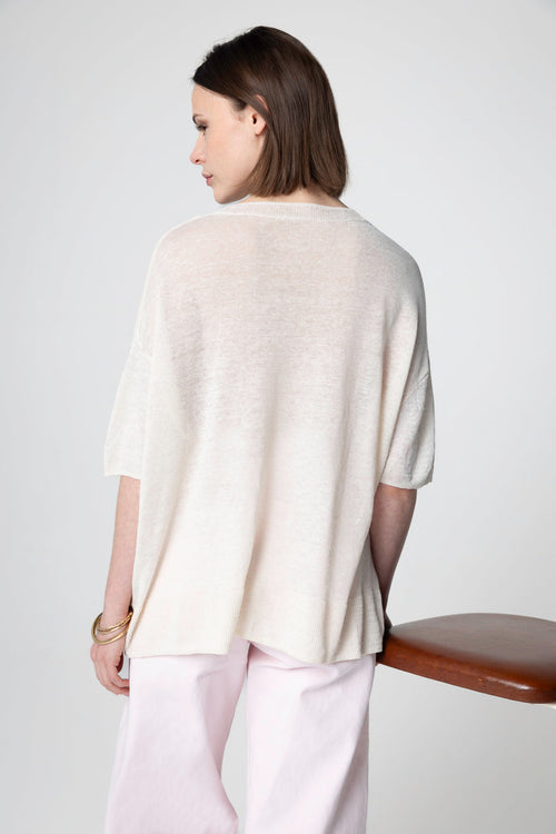 Pull Cream Col Rond Manches Courtes en Lin - MAJESTIC FILATURES