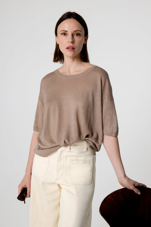 Pull Désert Col Rond Manches Courtes en Lin - MAJESTIC FILATURES