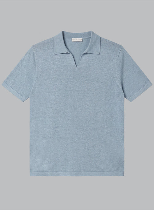Polo Bleu Clair Manches Courtes en Lin - MAJESTIC FILATURES