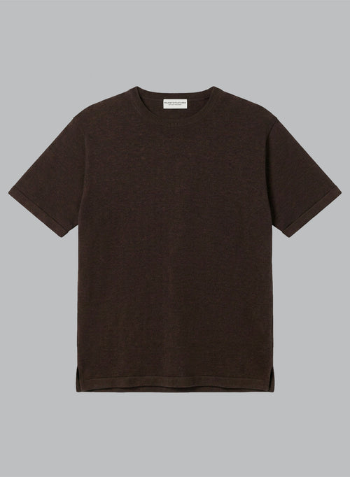T-shirt Marron Foncé Col Rond Manches Courtes en Lin - MAJESTIC FILATURES