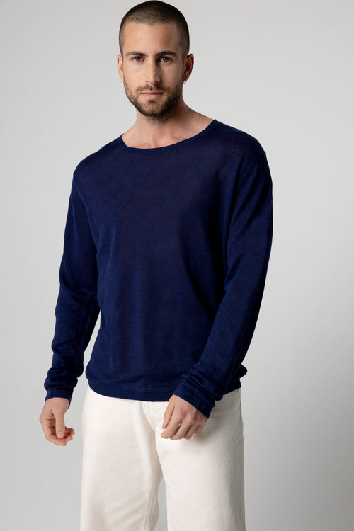 Pull Blue Moon Col Rond Manches Longues en Lin - MAJESTIC FILATURES