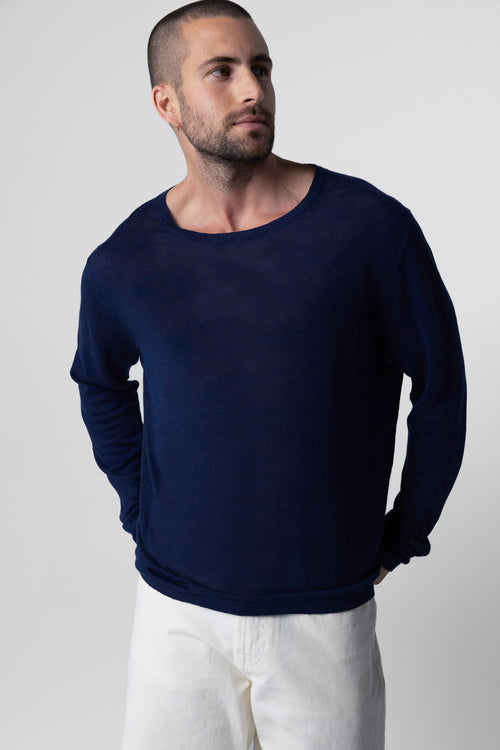 Pull Blue Moon Col Rond Manches Longues en Lin - MAJESTIC FILATURES