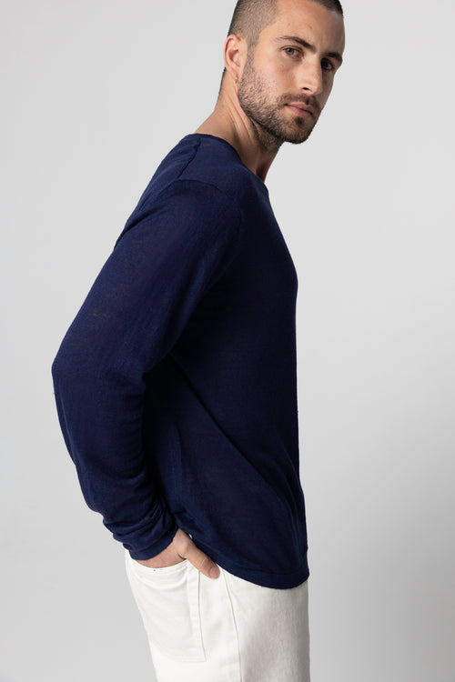 Pull Blue Moon Col Rond Manches Longues en Lin - MAJESTIC FILATURES