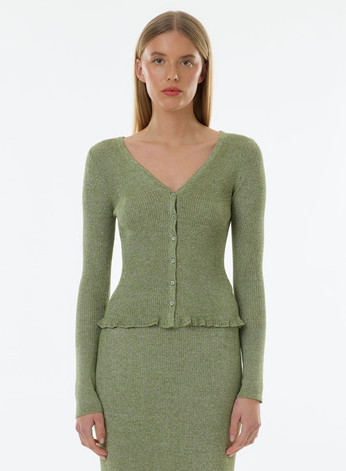 Gilet Vert Manches Longues Col V - MAJESTIC FILATURES