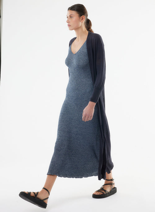 Robe Bleue Sans Manches Col V - MAJESTIC FILATURES