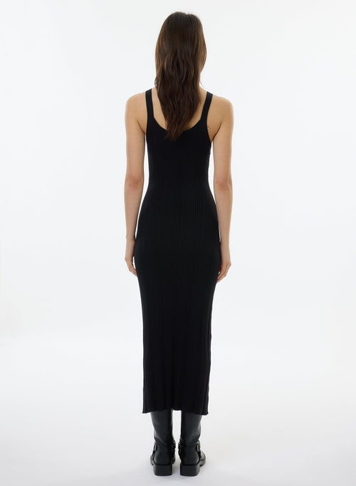 Robe Noir Sans Manches Col Rond - MAJESTIC FILATURES