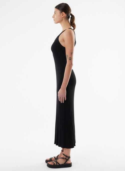 Robe Noir Sans Manches Col Rond - MAJESTIC FILATURES