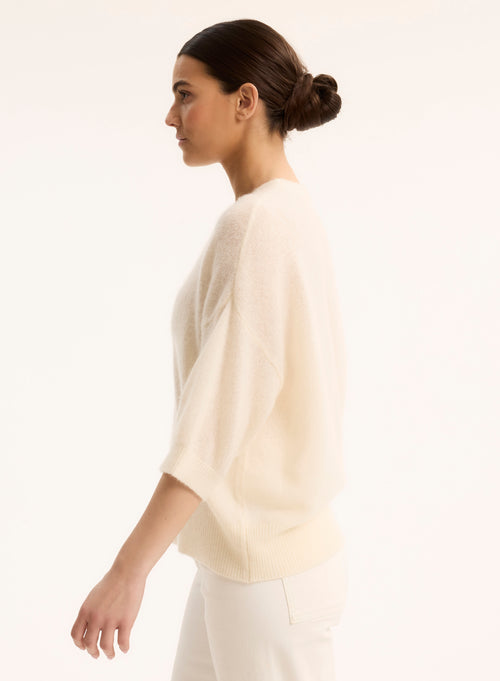 Pull Blanc Col Rond Manches Coudes - MAJESTIC FILATURES