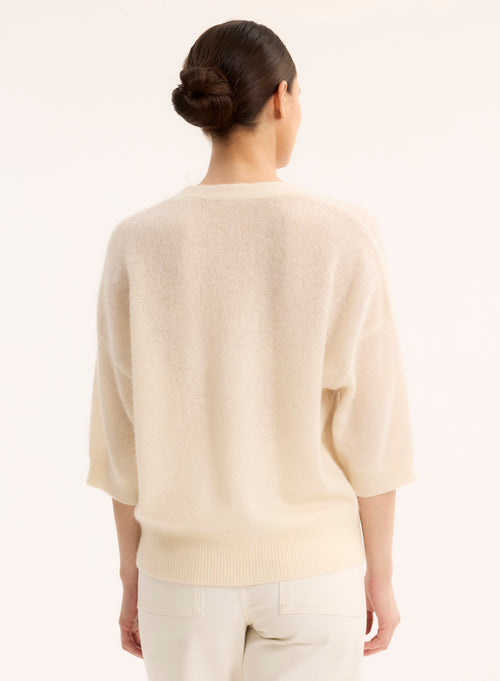 Pull Blanc Col Rond Manches Coudes - MAJESTIC FILATURES