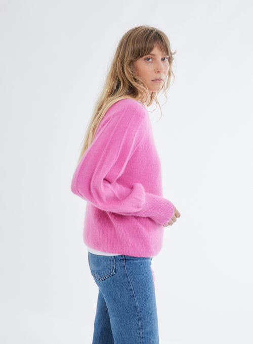 Pull Rose Col Rond Manches Raglan longues - MAJESTIC FILATURES