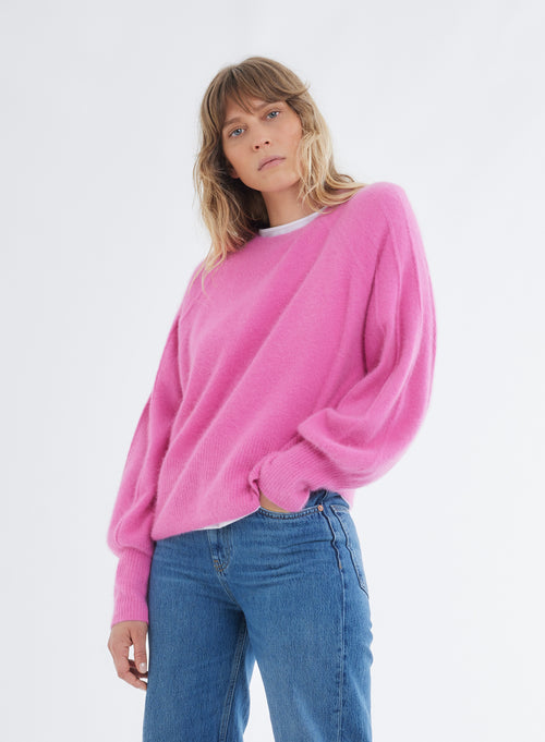 Pull Rose Col Rond Manches Raglan longues - MAJESTIC FILATURES