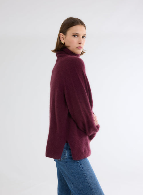 Pull Rouge Col Roulé Manches Raglan longues - MAJESTIC FILATURES