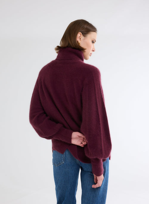 Pull Rouge Col Roulé Manches Raglan longues - MAJESTIC FILATURES