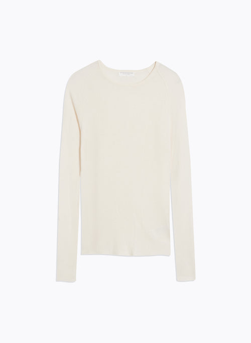 Pull Blanc Col Rond Manches Longues - MAJESTIC FILATURES