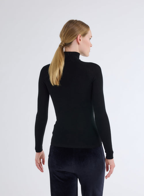 Pull Noir Col Montant Manches Longues - MAJESTIC FILATURES