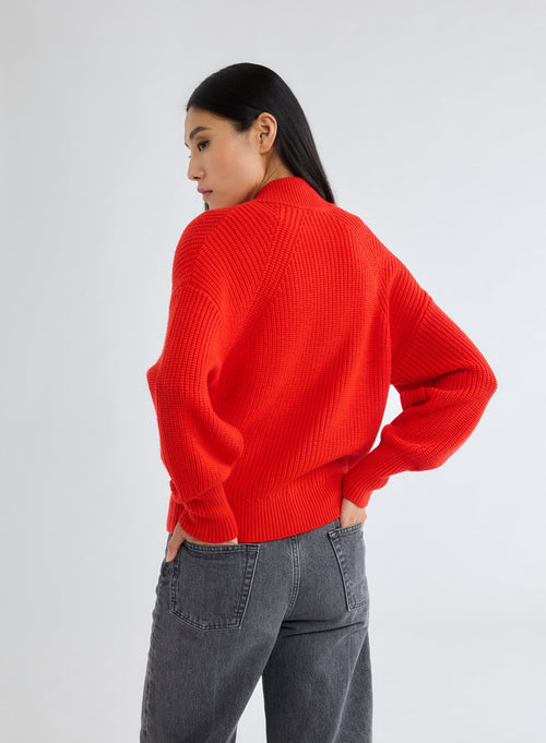 Gilet Rouge Col Montant Manches Longues - MAJESTIC FILATURES