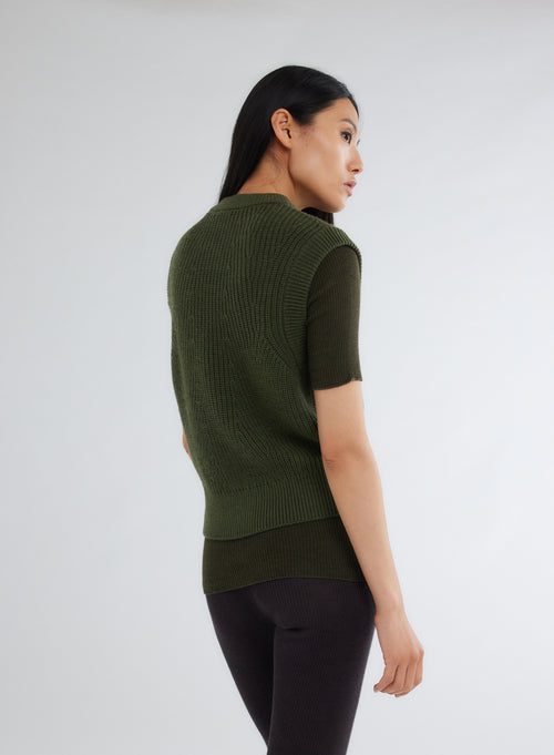 Pull Vert Col Rond Sans Manches - MAJESTIC FILATURES