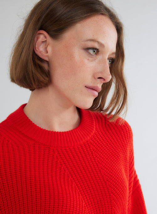 Pull Rouge Col Rond Manches Longues - MAJESTIC FILATURES