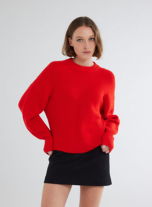 Pull Rouge Col Rond Manches Longues - MAJESTIC FILATURES