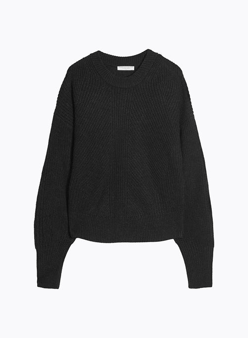 Pull Noir Col Rond Manches Longues - MAJESTIC FILATURES