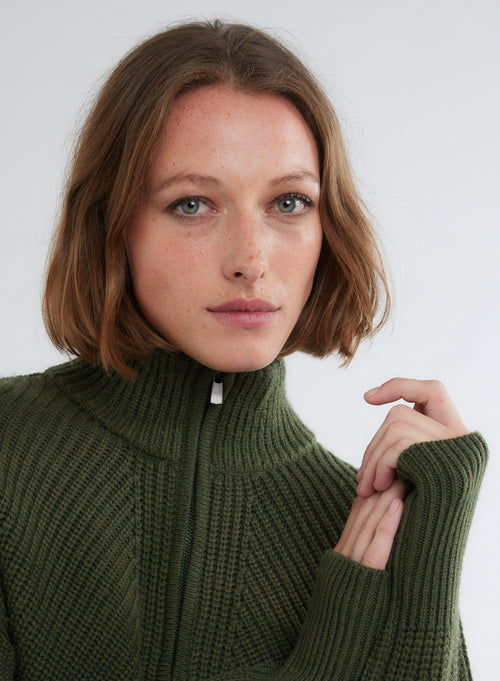 Pull Vert Col Montant Manches Longues - MAJESTIC FILATURES