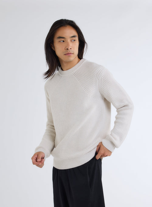 Pull Blanc Col Rond Manches Longues en 100% Laine Merinos - MAJESTIC FILATURES