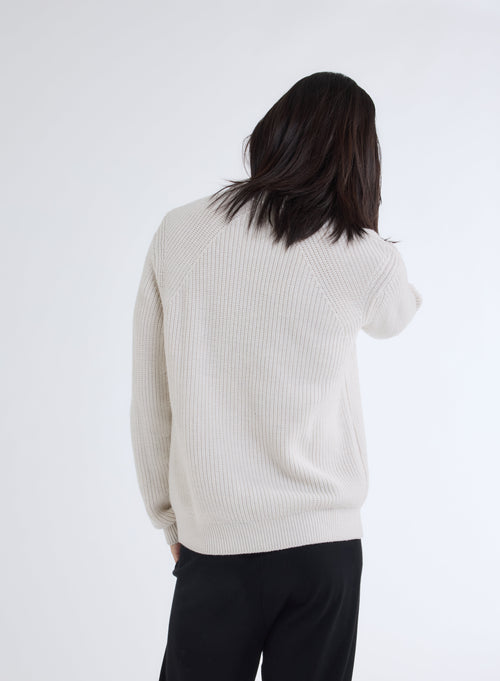 Pull Blanc Col Rond Manches Longues en 100% Laine Merinos - MAJESTIC FILATURES