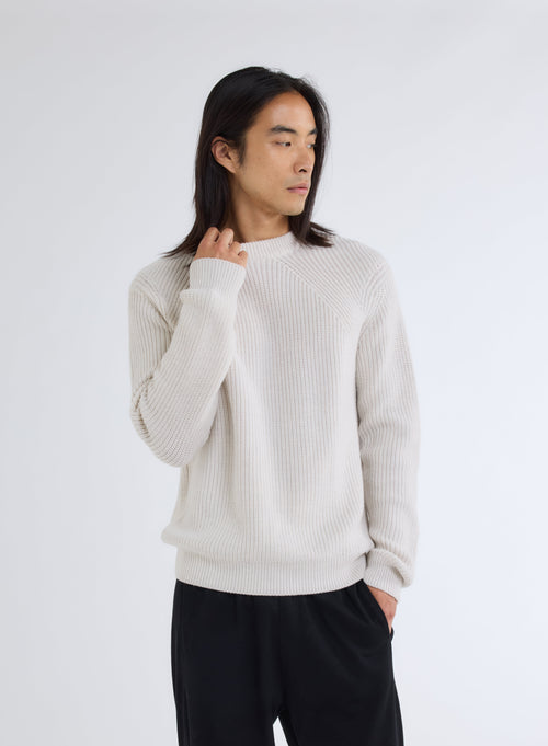 Pull Blanc Col Rond Manches Longues en 100% Laine Merinos - MAJESTIC FILATURES