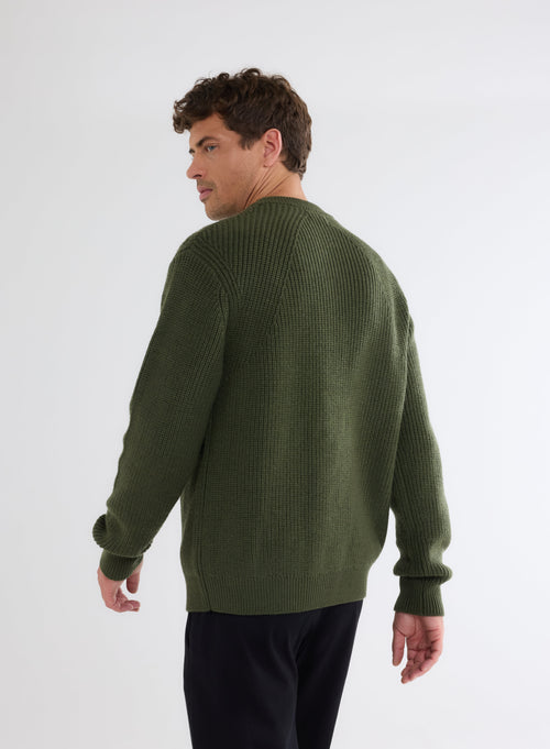 Pull Vert Col Rond Manches Longues en 100% Laine Merinos - MAJESTIC FILATURES