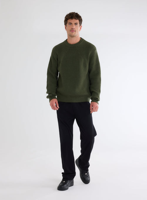 Pull Vert Col Rond Manches Longues en Laine Merinos - MAJESTIC FILATURES