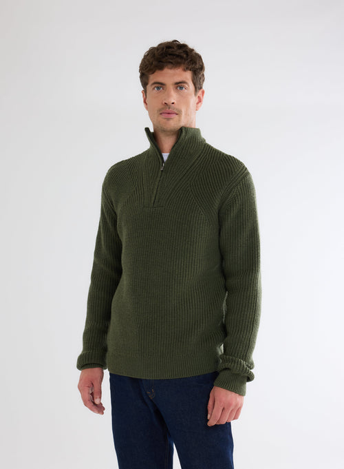 Pull Vert Col Rond Manches Longues en 100% Laine Merinos - MAJESTIC FILATURES