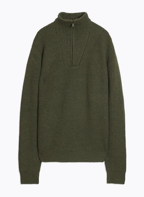 Pull Vert Col Montant Manches Longues en 100% Laine Merinos - MAJESTIC FILATURES