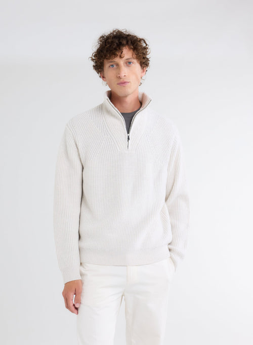 Pull Blanc Col Montant Manches Longues en 100% Laine Merinos - MAJESTIC FILATURES