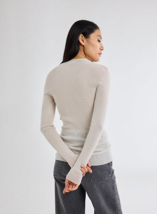 Pull Blanc Col Rond Manches Longues - MAJESTIC FILATURES