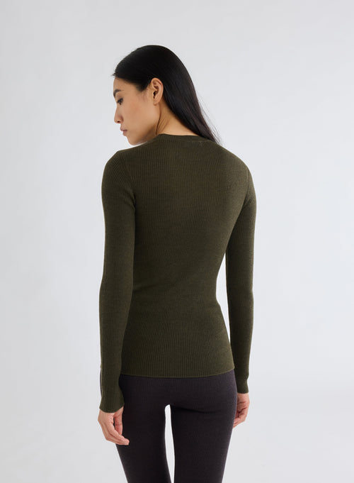 Pull Vert Col Rond Manches Longues - MAJESTIC FILATURES