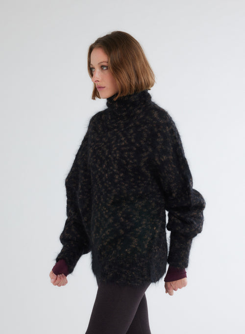 Pull Noir / Marron Col Roulé Manches Longues - MAJESTIC FILATURES