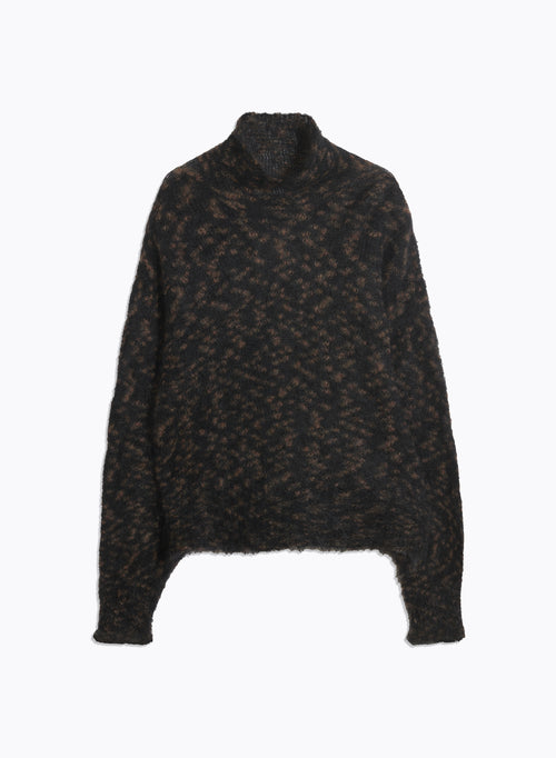 Pull Noir / Marron Col Roulé Manches Longues - MAJESTIC FILATURES