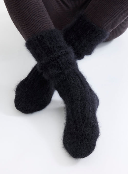 Chaussettes Noir à Grosse Maille Longues en Mohair et Laine Mérinos - MAJESTIC FILATURES