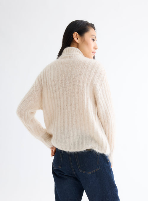 Pull blanc col roulé manches longues - MAJESTIC FILATURES