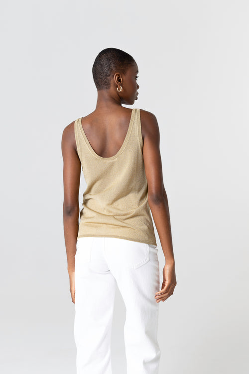 Débardeur doré Col V Sans Manches en Acetate / Fibre metallisee / Polyamide - MAJESTIC FILATURES