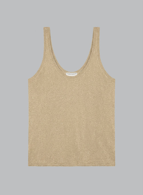Goldfarbenes ärmelloses Tanktop mit V-Ausschnitt aus Acetat / Metallfaser / Polyamid  - MAJESTIC FILATURES