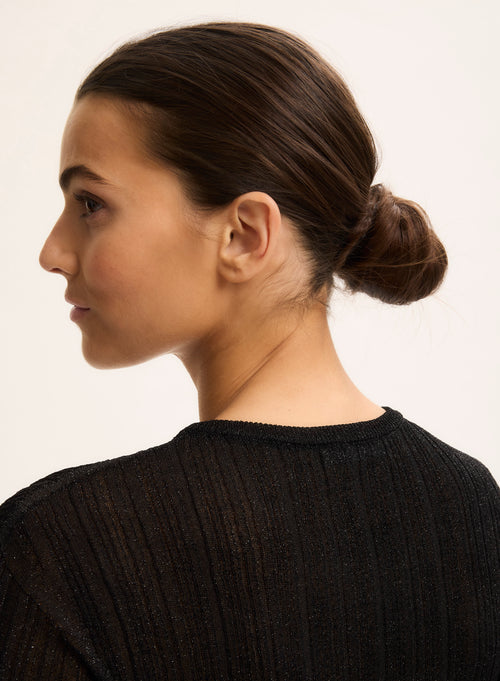 Pull Noir Col Rond Manches Coudes - MAJESTIC FILATURES
