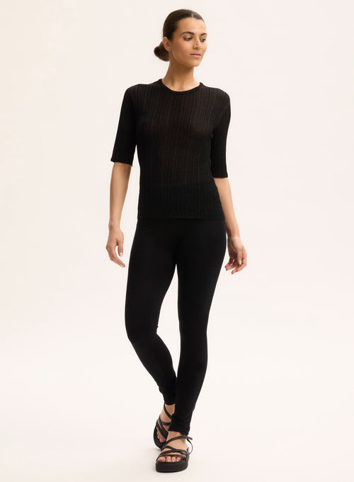 Pull Noir Col Rond Manches Coudes - MAJESTIC FILATURES