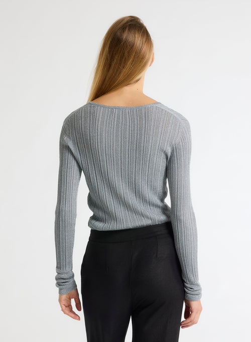 Pull gris Col V Manches Longues - MAJESTIC FILATURES