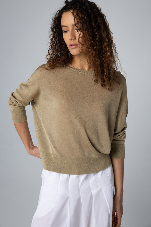 Pull doré Col Rond Manches Longues en Acetate / Fibre metallisee / Polyamide - MAJESTIC FILATURES
