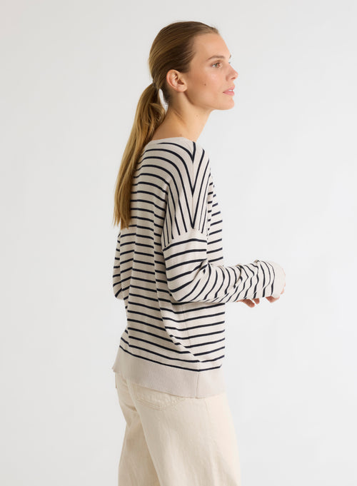 Pull beige Col Bateau Manches Longues - MAJESTIC FILATURES