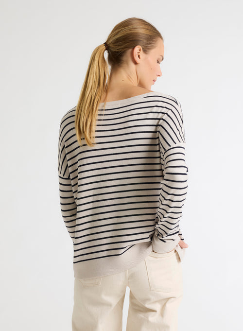 Pull beige Col Bateau Manches Longues - MAJESTIC FILATURES