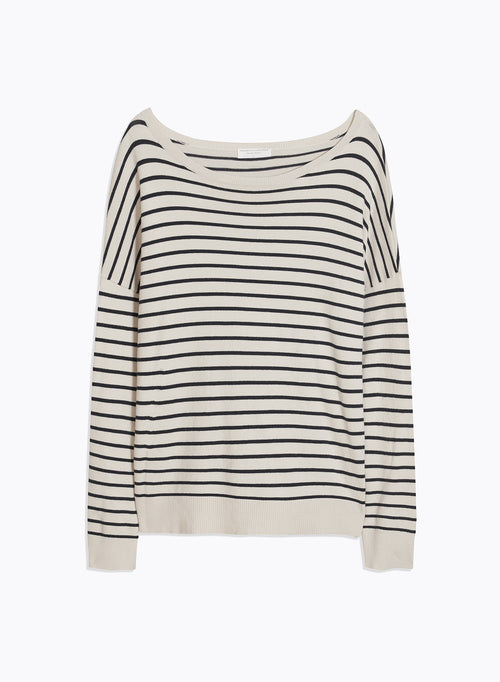 Pull beige Col Bateau Manches Longues - MAJESTIC FILATURES