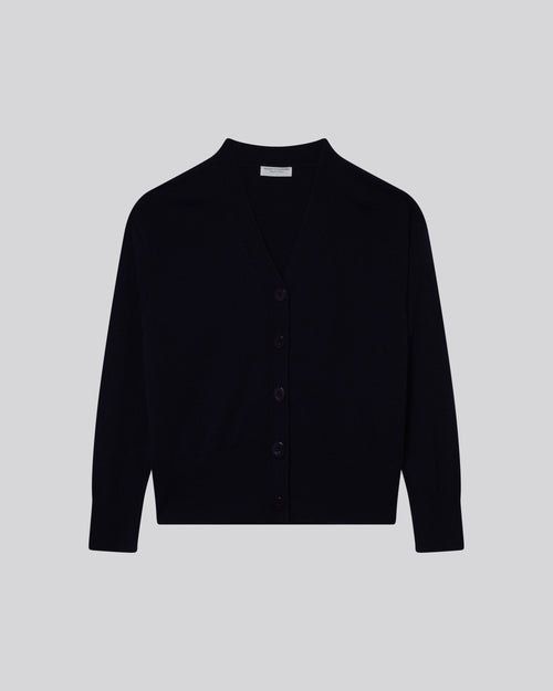 Gilet Marine Col V Manches Longues en Cachemire - MAJESTIC FILATURES