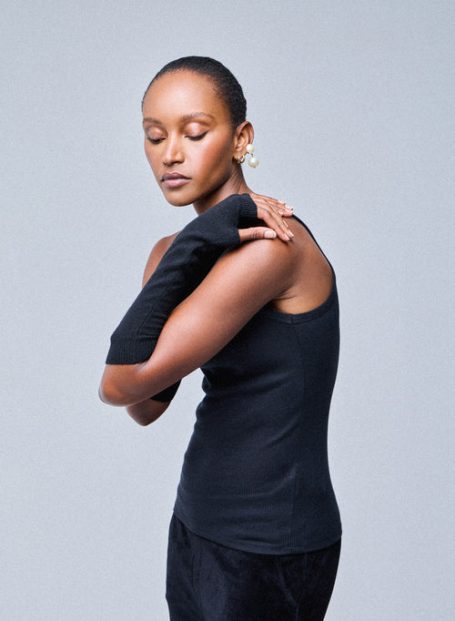 Schwarze Kaschmir-Fäustlinge - MAJESTIC FILATURES